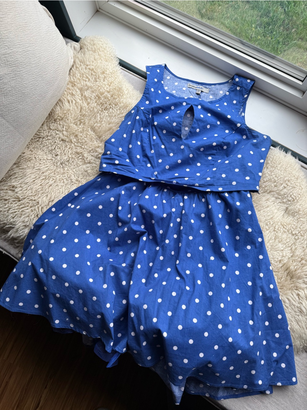 Size L | Polka Dot Blue Two Piece Skirt & Top